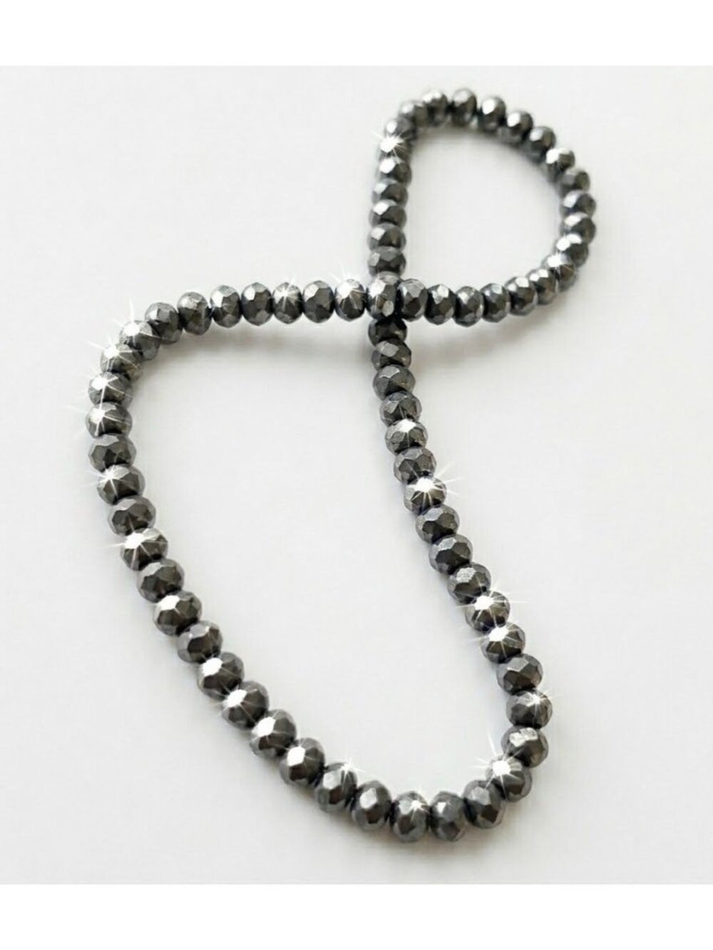 Faceted Silver Hematite Bead Bracelet Metallic Gunmetal Grey Minimalist Jewelry‎